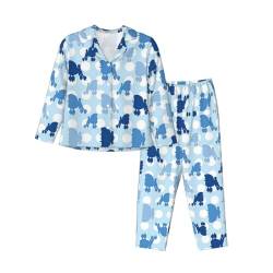 JONGYA Blauer Pudel Polka Dot gedruckt Frauen Langarm Pyjama Set, bequeme und modische lässige Pyjamas, Schwarz , 42 von JONGYA