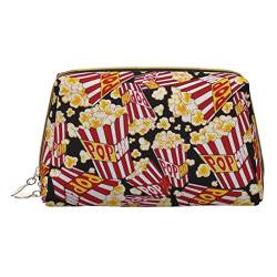 Make-up-Tasche mit Basketball-Motiv, Leder, mit Reißverschluss, perfekt für Kosmetika und Toilettenartikel, Popcorn-Druck, Einheitsgröße von JONGYA