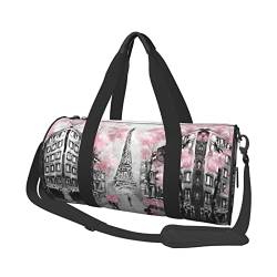 Zylindrische Freizeit-Gepäcktasche, Gothic, gruselig, leicht, langlebig und einfach zu tragen, Violett / Schwarz, Paris Street Eiffelturm Pink Floral, Einheitsgröße von JONGYA