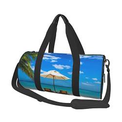 Zylindrische Freizeit-Gepäcktasche mit roten Totenköpfen, leicht, langlebig und einfach zu tragen, White Beach Tropical Sea, Einheitsgröße von JONGYA