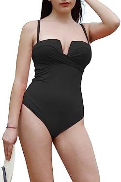 JOPHY & CO. Badeanzug für Damen mit V-Ausschnitt, gerüscht, Monokino, Damen, Sexy Push Up, gepolstert, BH für Strand, Beachwear Swimwear Cod.760, 22007-schwarz, M von JOPHY & CO.