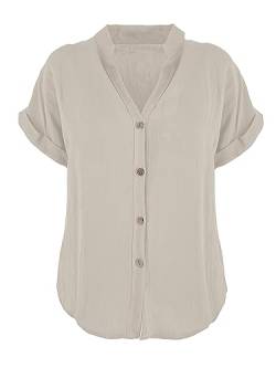 JOPHY & CO. Damen-Hemd Basic mit V-Ausschnitt Kimono Viskose Bluse Klassisch Sommer und bequem Code 7147, beige, Small von JOPHY & CO.