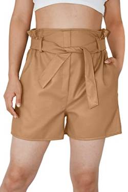 JOPHY & CO. Damen-Shorts aus Kunstleder mit hoher Taille und breitem Bein (Cod. 6192), Camel, M von JOPHY & CO.