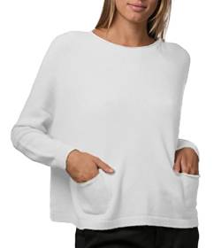 JOPHY & CO. Damen-T-Shirt aus Viskose, langärmlig, mit rundem Ausschnitt und doppelter Vordertasche (Artikelnummer: 17061), weiß, Large von JOPHY & CO.