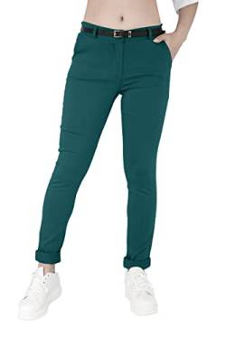 JOPHY & CO. Elastische Damen-Chino-Hose mit Gürtel (Artikelnummer: 3008) (M, Dunkelgrüm) von JOPHY & CO.