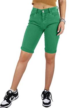 JOPHY & CO. Kurze Damen-Jeans Denim aus Baumwolle mit fünf Taschen, Grün XL von JOPHY & CO.