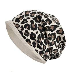 JOPHY & CO. Mütze aus 100 % Baumwolle, elastisch und lang, Unisex, für Erwachsene, Herren, Damen und Kinder, leichte Mütze im Slouch-Stil, Artikelnummer 1213, Beige Leopard, One size von JOPHY & CO.
