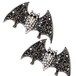 2 x Halloween-Haarspangen mit Strasssteinen, für Damen und Mädchen, schwarzer Horror-Edelstein, Kristall, wunderschöne Haarspange (Fledermaus) von JOPOYOCO