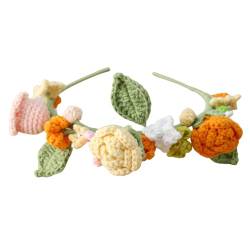 Crochet Flowers Headbands for Girls Children,Knitted Artificial Wool Rose sunflower Decoration for Birthday Wedding brides bridesmaid,Valentine’s Day Hair Accessories Gifts (Orange) von JOPOYOCO