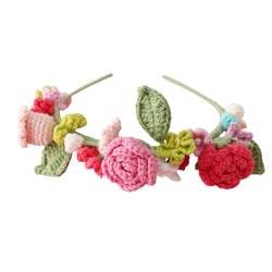 Crochet Flowers Headbands for Girls Children,Knitted Artificial Wool Rose sunflower Decoration for Birthday Wedding brides bridesmaid,Valentine’s Day Hair Accessories Gifts (Rosa) von JOPOYOCO