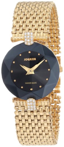 JOWISSA Gold/Schwarz Facet Strass Schweizer Damenuhr J5.008.M von JOWISSA