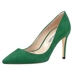 JOY IN LOVE Damen Pumps Schuhe 3,5 Zoll High Heels Spitzer Zeh Stiletto Pumps, Grünes Wildleder, 42 EU von JOY IN LOVE