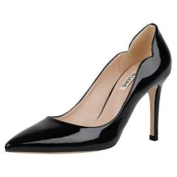 JOY IN LOVE Damen Pumps Schuhe 3,5 Zoll Stiletto High Heels Spitze Zehe Kleid Pumps, V-schwarz Patent, 38 EU von JOY IN LOVE