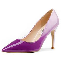 JOY IN LOVE Damen Pumps Schuhe 3,5 Zoll Stiletto High Heels Spitze Zehe Kleid Pumps, Weiß-lila Patent, 37.5 EU von JOY IN LOVE