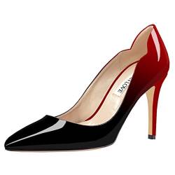JOY IN LOVE Damen Pumps Schuhe Middle Heels Point Toe Kleid Pump Stilettos V-Cut, Rot-schwarzes Patent, 37.5 EU von JOY IN LOVE