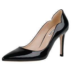 JOY IN LOVE Damen Pumps Schuhe Middle Heels Point Toe Kleid Pump Stilettos V-Cut, schwarzer lack, 39 EU von JOY IN LOVE