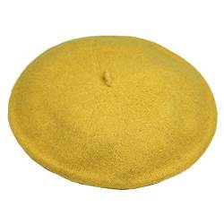 JOYHY Damen Solide Klassisch Französisch Stil Baskenmütze Mütze Hut Gelb von JOYHY