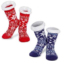 JOYIN 2 Packungen Fuzzy Ripple Slipper Socken Weihnachten Weiche Premium Fleece Crew Socken Fleece Futter Fuzzy Warm Slipper Socken für Winter Xmas Geschenkset von JOYIN