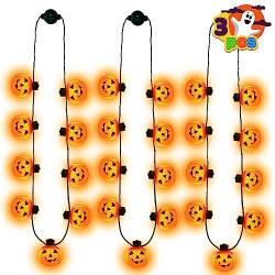 JOYIN 3 Pcs Halloween LED-Halskette Kürbis geformt Light Up Kürbis Halskette mit 6 verschiedenen blinkenden Licht-Modi für Halloween Party Gunst und Zubehör, Halloween-Zubehör liefert von JOYIN