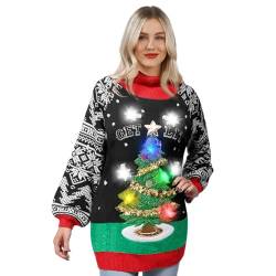 JOYIN Frau leuchten Pullover hässliches langes Pulloverkleid mit lustigem 3D -Weihnachtsbaum und Neuheit Glühbirnen, schwarzer Langarm Xmas Strick Musterpullover (L) von JOYIN