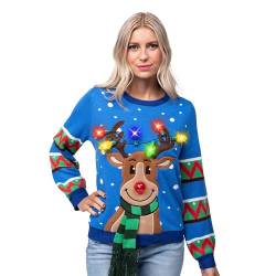 Womens LED Light Up Get Lit Weihnachtsbaum Ugly Christmas Sweater Built-in Glühbirnen (groß, schwarz) von JOYIN