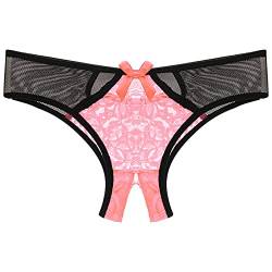 JOYISURE Damen Tanga Sexy Spitze Slips Offen Strings Spitze Unterhosen Low Waist Soft Breathable Panties Hollow Transparent Offenem Schritt Höschen G-String Tanga (Rosa, Einheitsgröße) von JOYISURE