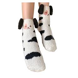 JOYISURE Kuschelsocken Damen 3D Cartoon-Socken Dicke Flauschige Socken Schlauchsocken Plüschsocken Lustige Pudding-Hund Wintersocken Anti Rutsch Hüttensocken Geschenk für Frauen(Weiß) von JOYISURE