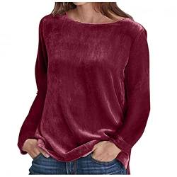 JOYISURE Samt Rundhalspullover Damen Pullover Elegant Einfarbig Langarmshirt Ladies Oversized Velvet Crew Sweatshirts Mode Bequem Lose Oberteile Basic Button Top(Rosa,XL) von JOYISURE