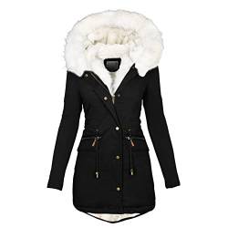 JOYISURE Winterjacke Damen Schwarz Mit Fell | Weiß Teddyfell Gefütterte Winterparka Tunika Fleecejacke Elegant Schmale Outdoor-Plüschjacke Lässig Dicker Steppmantel mit Pelzkragen(Schwarz,3XL) von JOYISURE