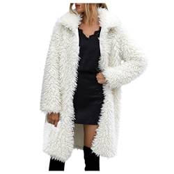 JOYISURE Wintermantel Damen Flauschig Weiße Lange Revers Kunstpelz Parka Coat Mode Bequem Plüschjacke Oversize Samtjacke Teddy Fleecejacke Kunstpelz Mantel Fellimitat-Jacken(Weiß,L) von JOYISURE