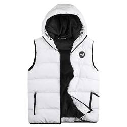 JOYSON Herren Leichte Oberbekleidung Weste Puffer Gilet Ärmellos Bodywarmer Jacke mit Taschen Kapuze, weiß, XL von JOYSON