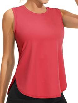 Ice Silk Workout Tank Tops für Frauen Cool-Dry Ärmellos Loose Fit Yoga Shirts Lange Athletic Tops für Frauen, Rot/Ausflug, einfarbig (Getaway Solids), Klein von JOYSPELS