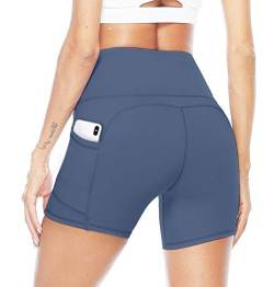 JOYSPELS Kurze Radlerhose Sporthose Damen Kurz Leggings, Blickdicht Taschen High Waist Yoga Shorts für Sommer Sport Training Gym Fitness, Blau, XS von JOYSPELS