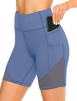 JOYSPELS Kurze Sporthose Damen, Radlerhose Damen Kurz Laufhose Leggings Sport Biker Running Yoga Fitness Shorts Blau L von JOYSPELS