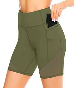 JOYSPELS Kurze Sporthose Damen, Radlerhose Damen Kurz Laufhose Leggings Sport Biker Running Yoga Fitness Shorts Grün XS von JOYSPELS