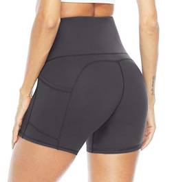 JOYSPELS Kurze Sporthose Damen Leggings Kurz Hose Radlerhose, Grau, 36 (S) von JOYSPELS