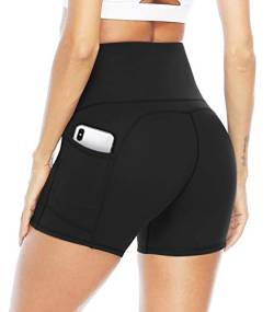 JOYSPELS Kurze Sporthose Damen Leggins Kurz Radlerhose Blickdicht High Waist mit Taschen Sommer Yoga Leggings Yogahose für Training Lauf Gym Yoga Fitness, Schwarz, L von JOYSPELS