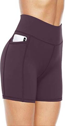 JOYSPELS Kurze Sporthose Damen Leggins Kurz Radlerhose Blickdicht High Waist mit Taschen Yoga Leggings Yogahose, Violett, L von JOYSPELS