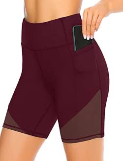 JOYSPELS Mesh Kurze Sporthose Hose Damen Leggings Kurz Radlerhose, Cassis, 36 (S) von JOYSPELS