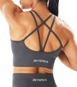 JOYSPELS Nahtloser Beauty-Rückensport-BH, mittlere Unterstützung, Yoga-Workout-Tops, Dunkel_Grau, Medium von JOYSPELS