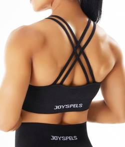 JOYSPELS Nahtloser Sport-BH für Damen, Riemen, gekreuzter Rücken, Workout, Fitness, Yoga, BH, mittlere Unterstützung, Schwarz, X-Small von JOYSPELS