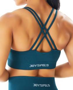 JOYSPELS Nahtloser Sport-BH für Damen, Riemen, gekreuzter Rücken, Workout, Fitness, Yoga, mittlere Unterstützung, Dunkelblau, small von JOYSPELS