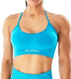 JOYSPELS Nahtloser Sport-BH mit Kreuzriemen, verstellbare Passform, mittlere Unterstützung, offener Rücken, Workout-Tops, Seeblau, Large von JOYSPELS