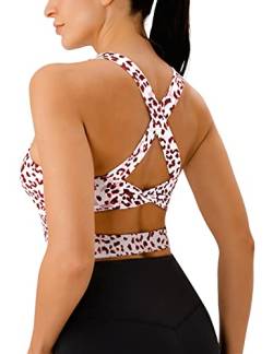 JOYSPELS Sport BH, Push up BHS ohne Bügel Sport Top Damen, Roter Leopard, XL von JOYSPELS