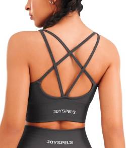 JOYSPELS Sport-BHs für Damen, überkreuzter Rücken, gepolsterter Sport-BH, mittlere Unterstützung, Yoga-Workout-Tops, Dunkel_Grau, Small von JOYSPELS