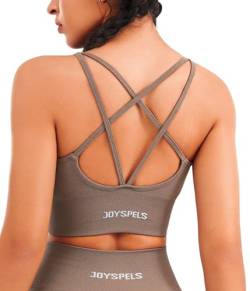JOYSPELS Sport-BHs für Damen, überkreuzter Rücken, gepolsterter Sport-BH, mittlere Unterstützung, Yoga-Workout-Tops, Mokka, Small von JOYSPELS
