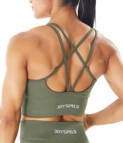 JOYSPELS Sport-BHs für Damen, überkreuzter Rücken, gepolsterter Sport-BH, mittlere Unterstützung, Yoga-Workout-Tops, Olivgrün, small von JOYSPELS