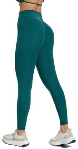 JOYSPELS Sport Leggings Damen Blickdicht Gym Sporthose Scrunch Leggins Push Up Laufhose Yogahose, Wolltürkis M von JOYSPELS