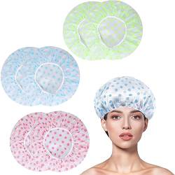 6 Stücke Duschhaube Damen, Elastische Wasserdichte Duschhauben, Damen Wiederverwendbare Dusche Kappen Für Mädchen Frauen Damen Salon (Blau/Grün/Rosa) von JPESYGFDK