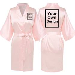 Damen Braut Bademantel mit Wunschtext Frauen personalisiert Robe Kimono Geschenk mit eigenem Bild Personalisierter Fotogeschenk vorne/hinten Pajama für Hochzeit、Poolparty und Pyjamaparty NT02C von JPHCHSC